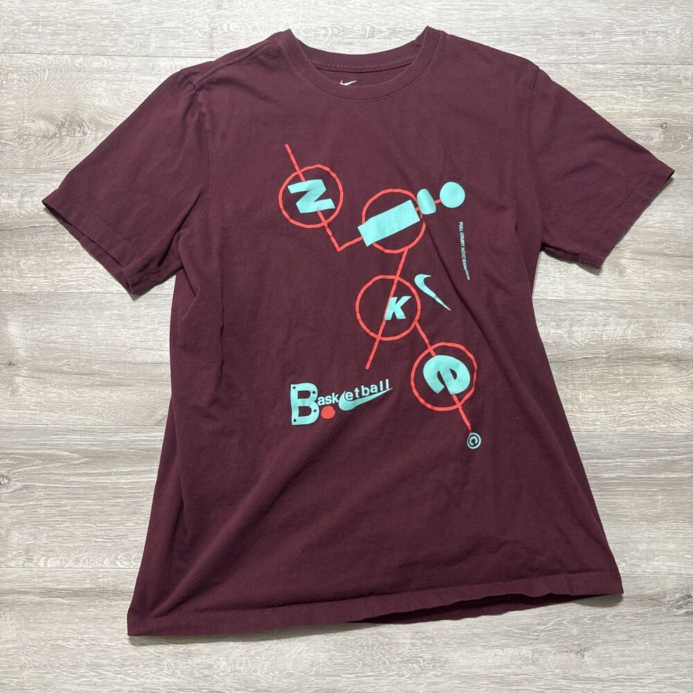 Nike T Shirt Mens Medium Burgundy Basketball Graphic Swoosh Logo Tee